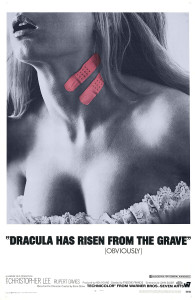 A surprisingly humorous one-sheet promotion poster created for Hammer's DRACULA HAS RISEN FROM THE GRAVE in 1968.