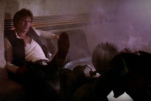 The Damn Dirty Geeks are adamant that Han shot Greedo first in the original release of STAR WARS, before it was called Episode IV A NEW HOPE. Photo: Film Frame..© Lucasfilm
