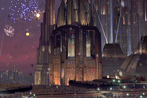Additional CG shots of celebration on Coruscant added to the finale of RETURN OF THE JEDI Special Edition. Photo: Film Frame. © Lucasfilm