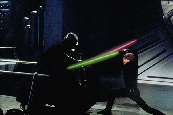 Luke Skywalker (Mark Hamill) battles Darth Vader in the throne room on the Death Star. © Lucasfilm Ltd. & TM. All Rights Reserved.
