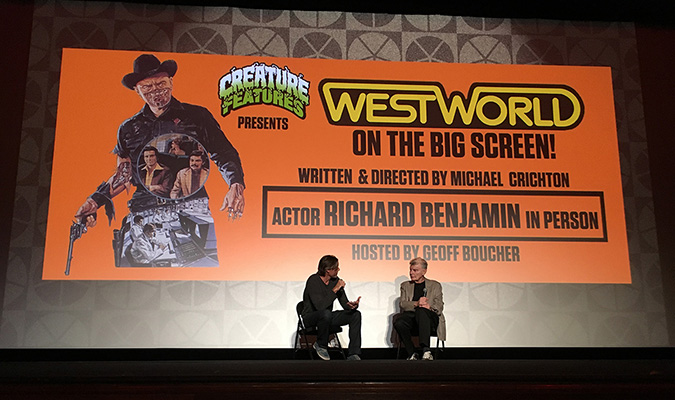 Geoff Boucher interviews actor Richard Benjamin after the November 2015 screening of WESTWORLD, on stage at The Theater at the Ace Hotel in Downtown Los Angeles.