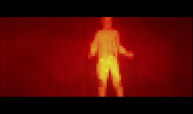 The robotic Gunslinger's heat-sensing visual readout target Martin (Richard Benjamin) in the climax of WESTWORLD.