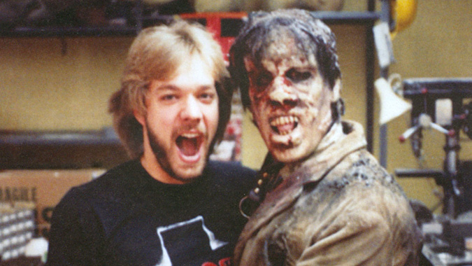 DDG podcast guest Greg Nicotero and zombiefied Howard Berger enjoy a lighter moment during production of DAY OF THE DEAD in 1985.