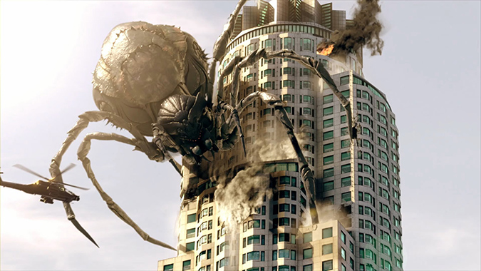 A giant arachnid destroys the Los Angeles skyline in Mike Mendez's giant-bug horror film BIG ASS SPIDER!