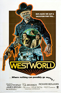 The memorable poster design promoting Michael Crichton's WESTWORLD.