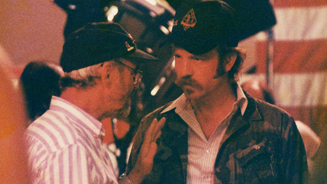Director Norman Jewison and Jim Beaver on the set of IN COUNTRY.
