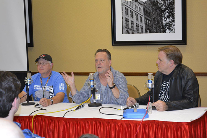 Recording the Damn Dirty Geeks podcast live at WonderFest 2017: (L to R) convention CEO David Hodge, host Frank Dietz, co-host Brian Howe.